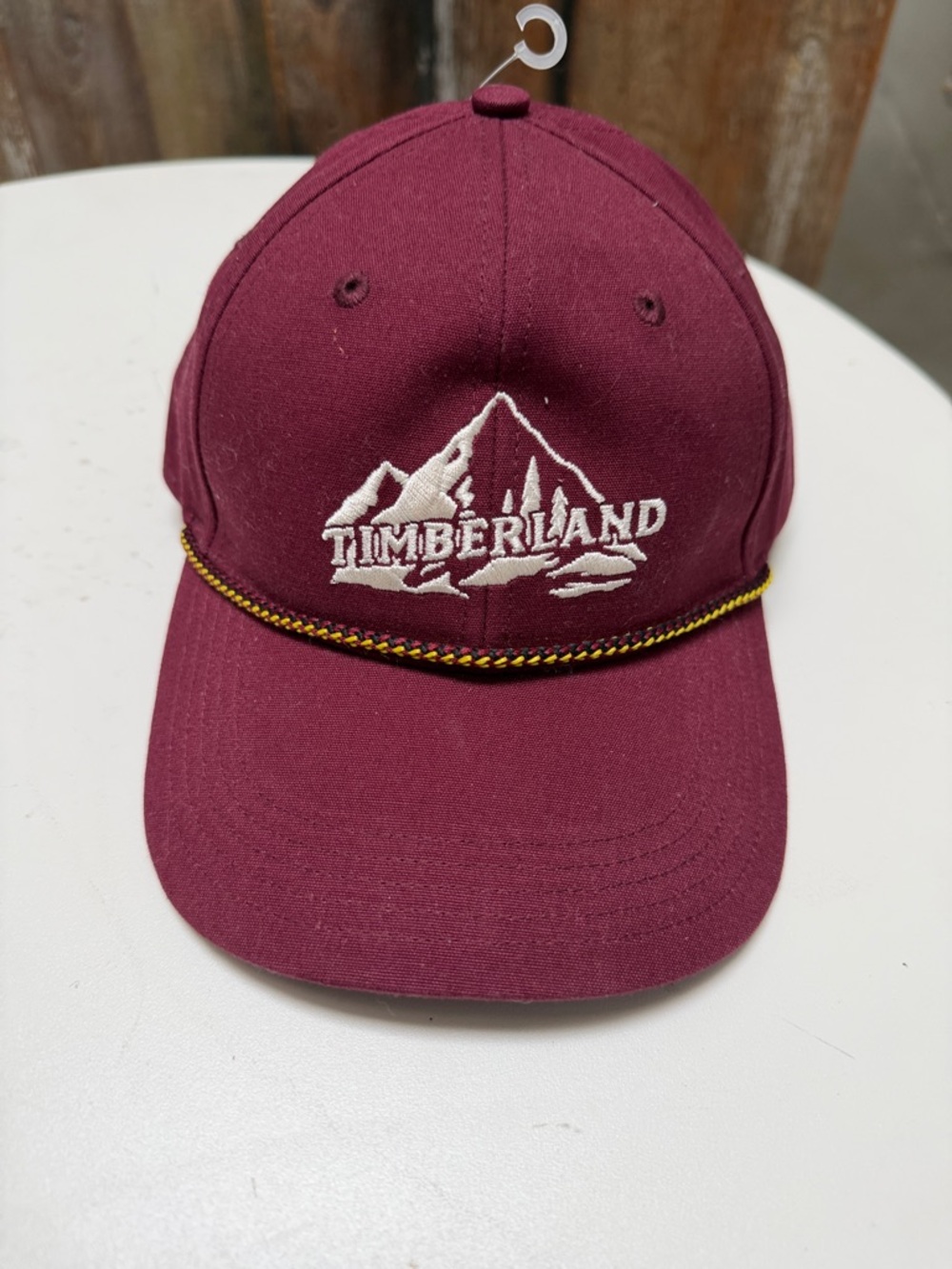 Timberland Maroon Cap with White Embroidered Logo and Yellow Accent